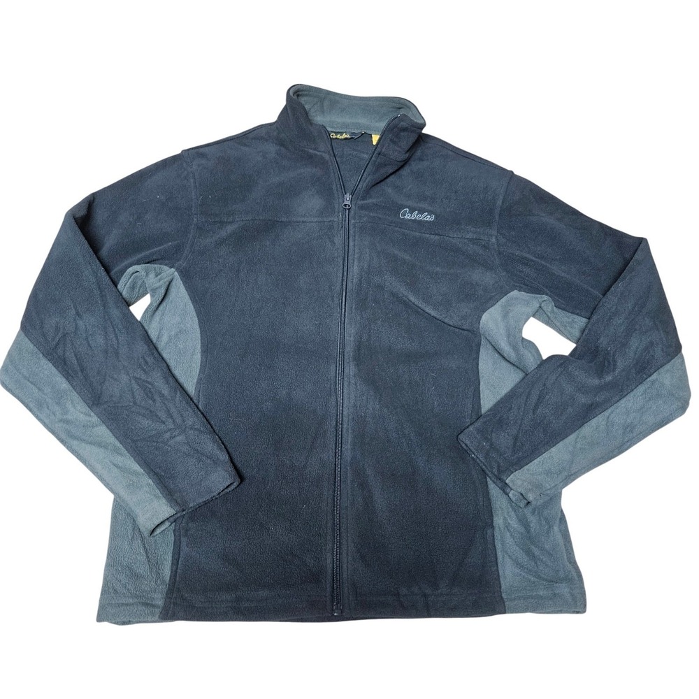 Cabelas Mens Small Fleece Full Zip Jacket Gray Green Colorblock Outdoor Hiking